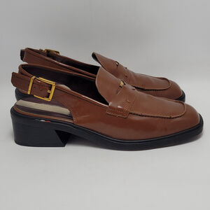 Franco Sarto Giada Slingback Loafer Heels Penny Strap Tobacco Brown Women's 9M